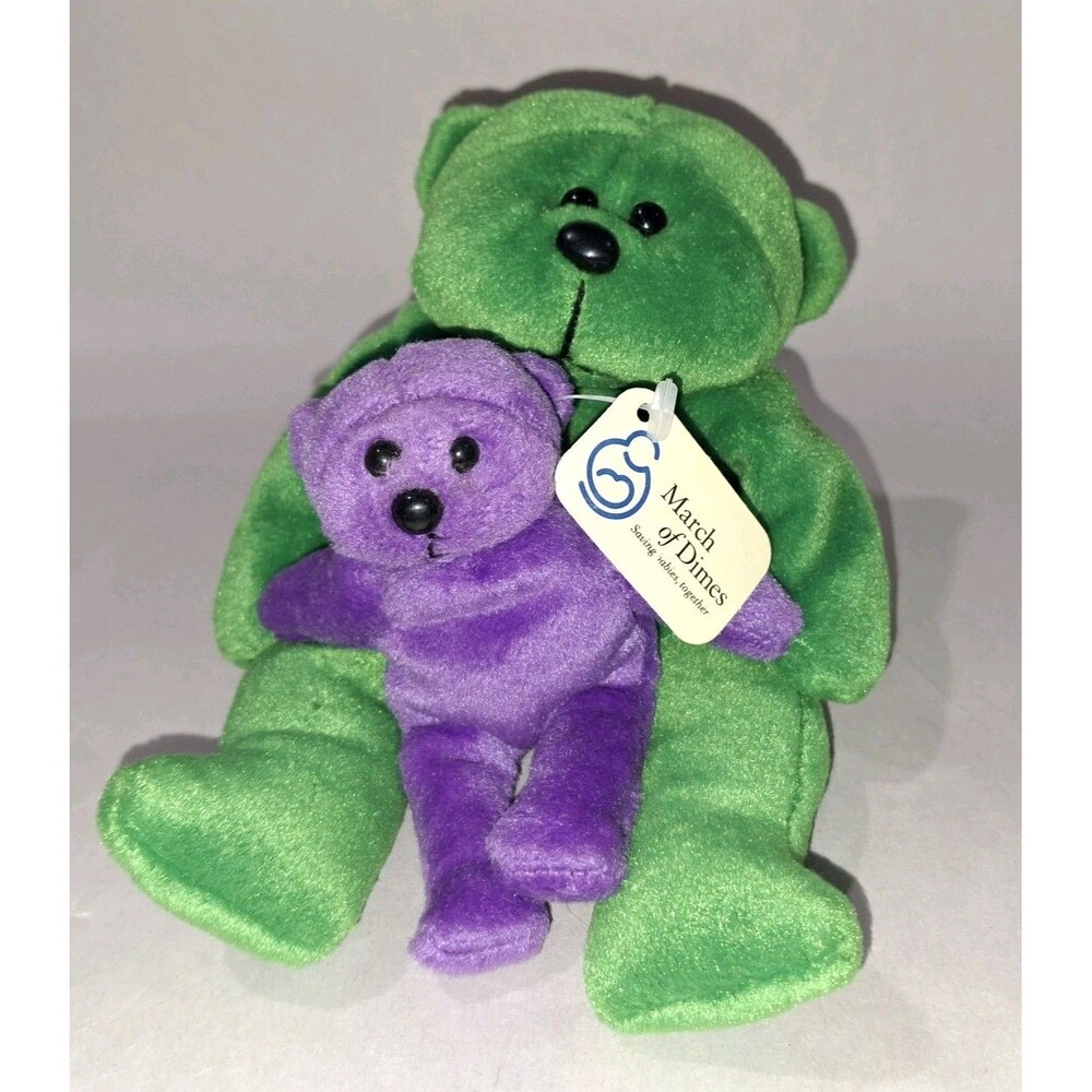 March Of Dimes 1999 Plushland Green Bear w Purple Baby Grapes Bean Bears